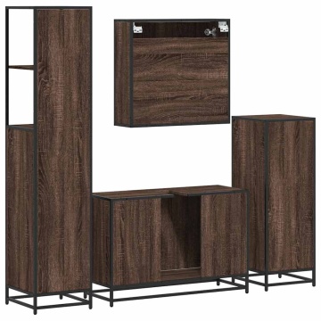 Set de mobilier de baie din 4 piese din lemn de stejar maro - Img 7