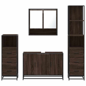 Set de mobilier de baie din 4 piese din lemn de stejar maro - Img 8