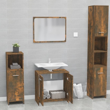 Set de mobilier de baie, stejar fumuriu, lemn prelucrat - Img 3