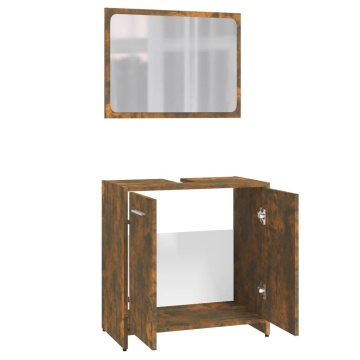 Set de mobilier de baie, stejar fumuriu, lemn prelucrat - Img 5