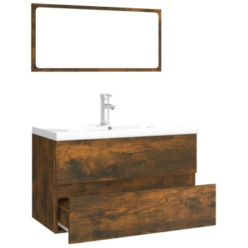 Set de mobilier de baie, stejar fumuriu, lemn prelucrat - Img 4