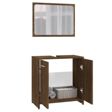 Set de mobilier de baie, stejar maro, lemn prelucrat - Img 4