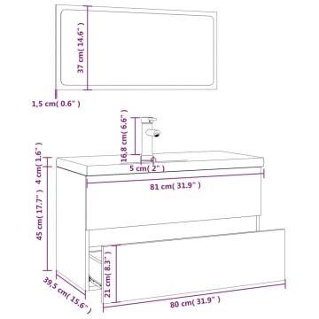 Set de mobilier de baie, stejar maro, lemn prelucrat - Img 6