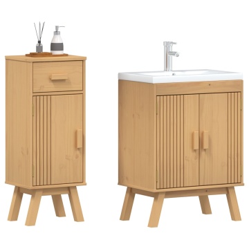 Set de Mobilier pentru Baie 2 Piese din Lemn Masiv de Pin - Img 3