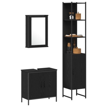 Set de mobilier pentru baie 3 piese Negru stejar din lemn prelucrat - Img 3