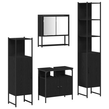 Set de mobilier pentru baie 4 piese din lemn ingineresc stejar negru - Img 2