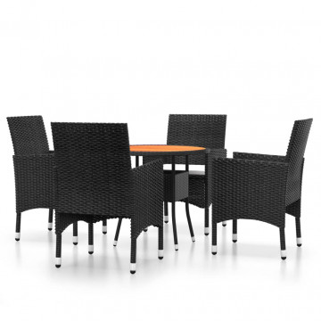 Set de mobilier pentru grădină, 5 piese, negru, poliratan - Img 2