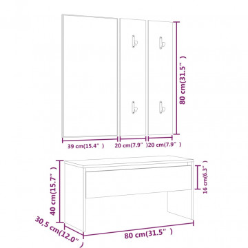 Set de mobilier pentru hol, alb, lemn prelucrat - Img 4