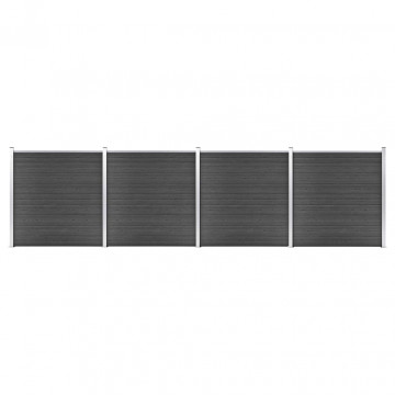 Set de panouri de gard, negru, 699x186 cm, WPC - Img 1