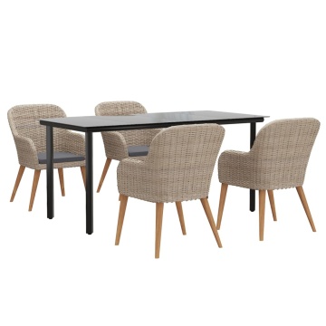 Set de servit masa pentru grădină, 5 piese, cu perne, maro - Img 3