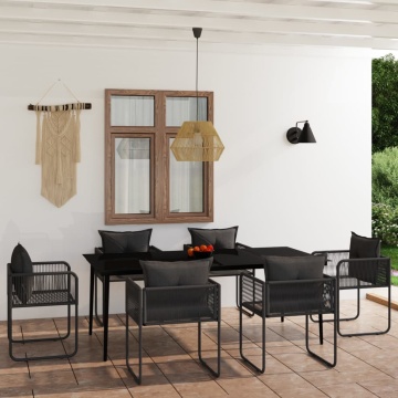 Set de servit masa pentru grădină, 7 piese, negru - Img 1
