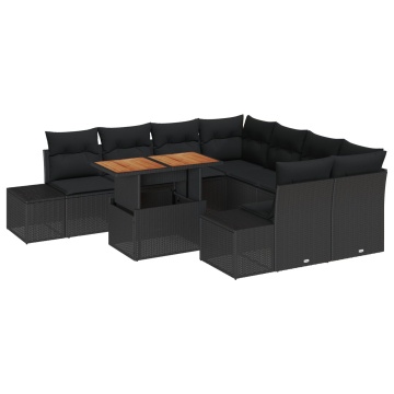 Set de sofa pentru grădină Set de 9 Negru Ratan, material textil - Img 2