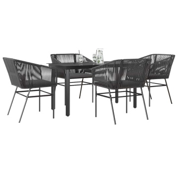 Set de sufragerie de grădină 5 piese neagră Sticlă Poly Rattan - Img 1