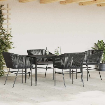 Set de sufragerie de grădină 5 piese neagră Sticlă Poly Rattan - Img 3
