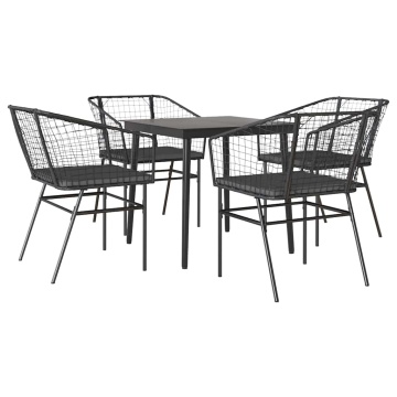 Set de sufragerie de grădină 5 piese neagră Sticlă Poly Rattan - Img 2