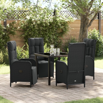 Set dining grădină 5 piese cu perne Negru Poliratan - Img 1