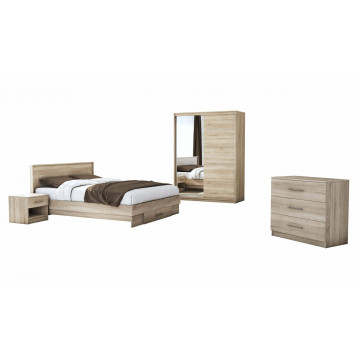 Set dormitor Beta, sonoma, dulap 150 cm, pat 140×200 cm, 2 noptiere, comoda - Img 2