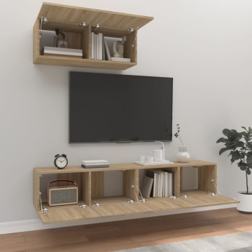 Set dulap TV, 3 piese, stejar sonoma, lemn prelucrat - Img 3
