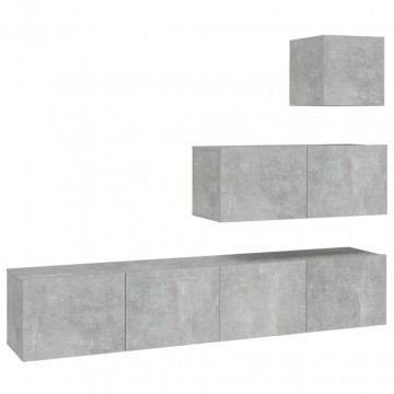 Set dulap TV, 4 piese, gri beton, lemn prelucrat - Img 2