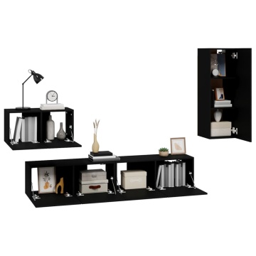 Set dulap TV, 4 piese, negru, lemn prelucrat - Img 4