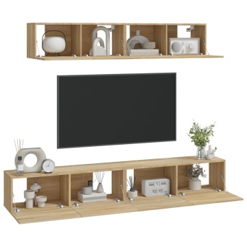 Set dulap TV, 4 piese, stejar sonoma, lemn prelucrat - Img 6