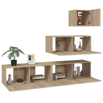 Set dulap TV, 4 piese, stejar sonoma, lemn prelucrat - Img 4