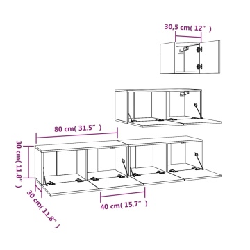 Set dulap TV, 4 piese, stejar sonoma, lemn prelucrat - Img 6
