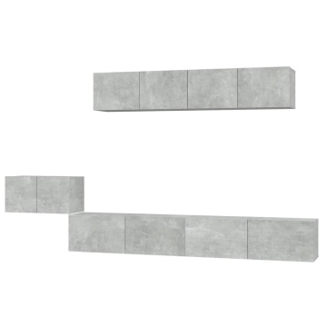 Set dulap TV, 5 piese, gri beton, lemn prelucrat - Img 2