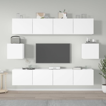 Set dulap TV, 6 piese, alb, lemn prelucrat - Img 1