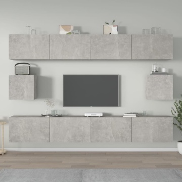 Set dulap TV, 6 piese, gri beton, lemn prelucrat - Img 1