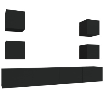 Set dulap TV, 6 piese, negru, lemn prelucrat - Img 2