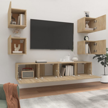 Set dulap TV, 6 piese, stejar sonoma, lemn prelucrat - Img 3