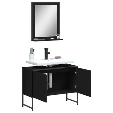 Set dulapuri de baie, 2 piese, negru, lemn prelucrat - Img 4