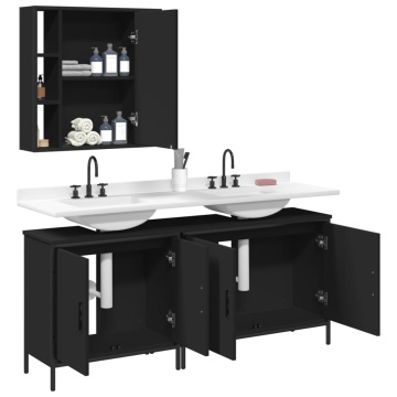 Set dulapuri de baie, 3 piese, negru, lemn prelucrat - Img 4