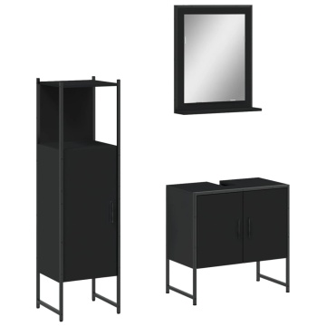 Set dulapuri de baie, 3 piese, negru, lemn prelucrat - Img 2