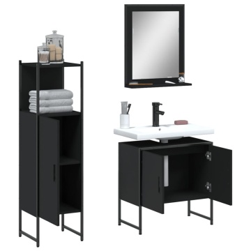 Set dulapuri de baie, 3 piese, negru, lemn prelucrat - Img 4