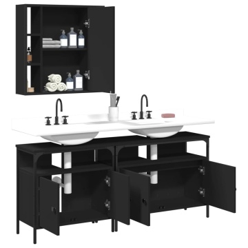 Set dulapuri de baie, 3 piese, negru, lemn prelucrat - Img 4