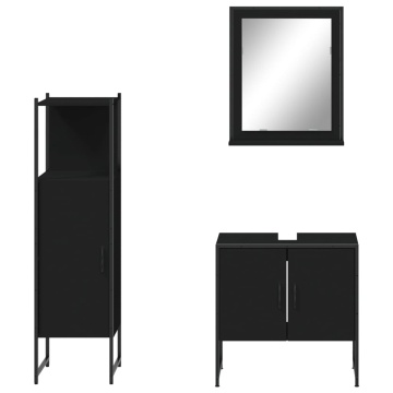 Set dulapuri de baie, 3 piese, negru, lemn prelucrat - Img 5