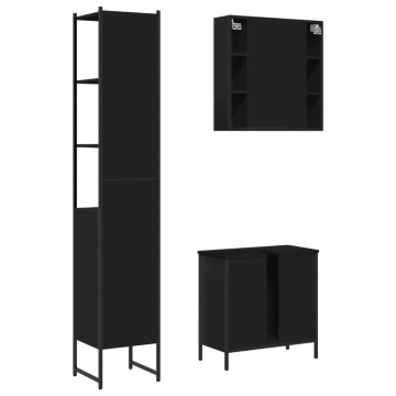 Set dulapuri de baie, 3 piese, negru, lemn prelucrat - Img 7