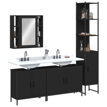 Set dulapuri de baie, 4 piese, negru, lemn prelucrat - Img 1