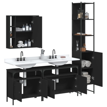 Set dulapuri de baie, 4 piese, negru, lemn prelucrat - Img 4
