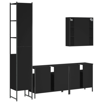 Set dulapuri de baie, 4 piese, negru, lemn prelucrat - Img 7