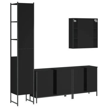Set dulapuri de baie, 4 piese, negru, lemn prelucrat - Img 7
