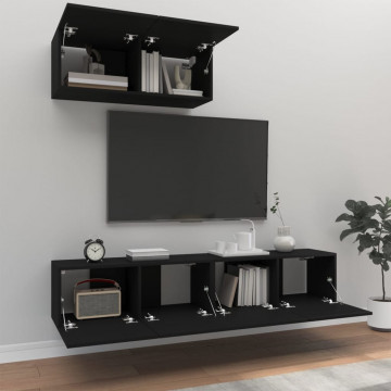 Set dulapuri TV, 3 piese, negru, lemn prelucrat - Img 3