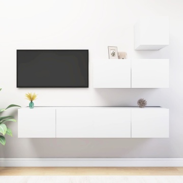 Set dulapuri TV, 4 piese, alb, lemn prelucrat - Img 1