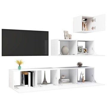 Set dulapuri TV, 4 piese, alb, lemn prelucrat - Img 3