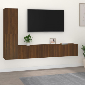 Set dulapuri TV, 4 piese, stejar maro, lemn prelucrat - Img 1