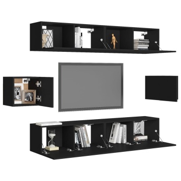 Set dulapuri TV, 6 piese, negru, lemn prelucrat - Img 3