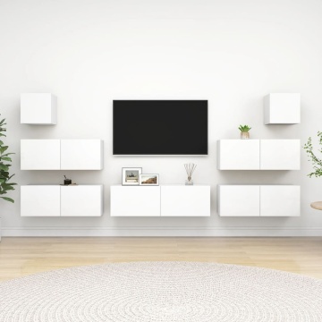 Set dulapuri TV, 7 piese, alb, lemn prelucrat - Img 1