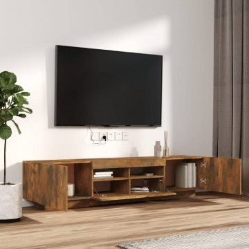Set dulapuri TV cu LED, 2 piese, stejar fumuriu, lemn prelucrat - Img 5